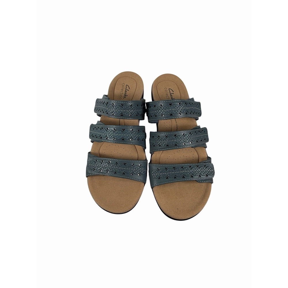 Clarks Laurieann Cove Three Strap‎ Slip On Sandal Bluish Gray Women's 9 NWOT